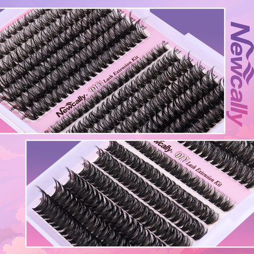 Newcally Lash Clusters Kit Wispy DIY Lash Extension Kit Volume Cluster Eyelashes Extension Natural Look D-curly Individual Lashes Kit 9-16MM Faux Mink Cluster Lashes(50D+60D, 0.07D)