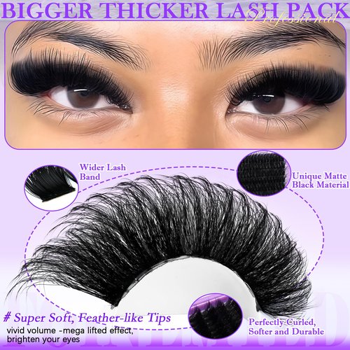 Thick Lash Clusters 180D Mega Volume Lash Extension 12-22mm Long Cluster Eyelashes Volume Individual Lashes D-Curly Faux Mink Eyelash Extension DIY Lash Extension for Beginners by FOINEMYED