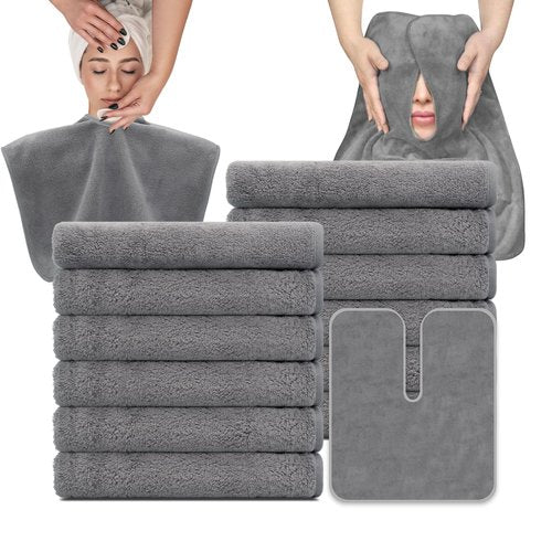 MAYOKEN® 12PCS U-Shaped Microfiber Facial Towels for Estheticians, Ultra-Soft & Absorbent Spa Towels for Massage, Facial Steam & Skincare (Gray)