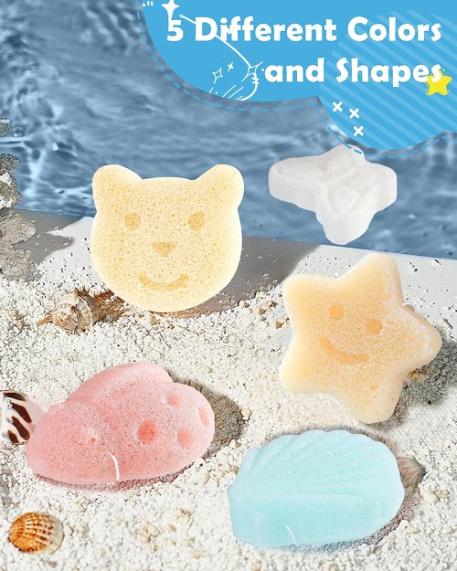 MoHern Konjac Baby Sponge for Bathing, 5Pcs Natural Cute Shapes, Kids Bath sponges for Infants, Toddler Bath time, Plant-Based, Extra Soft