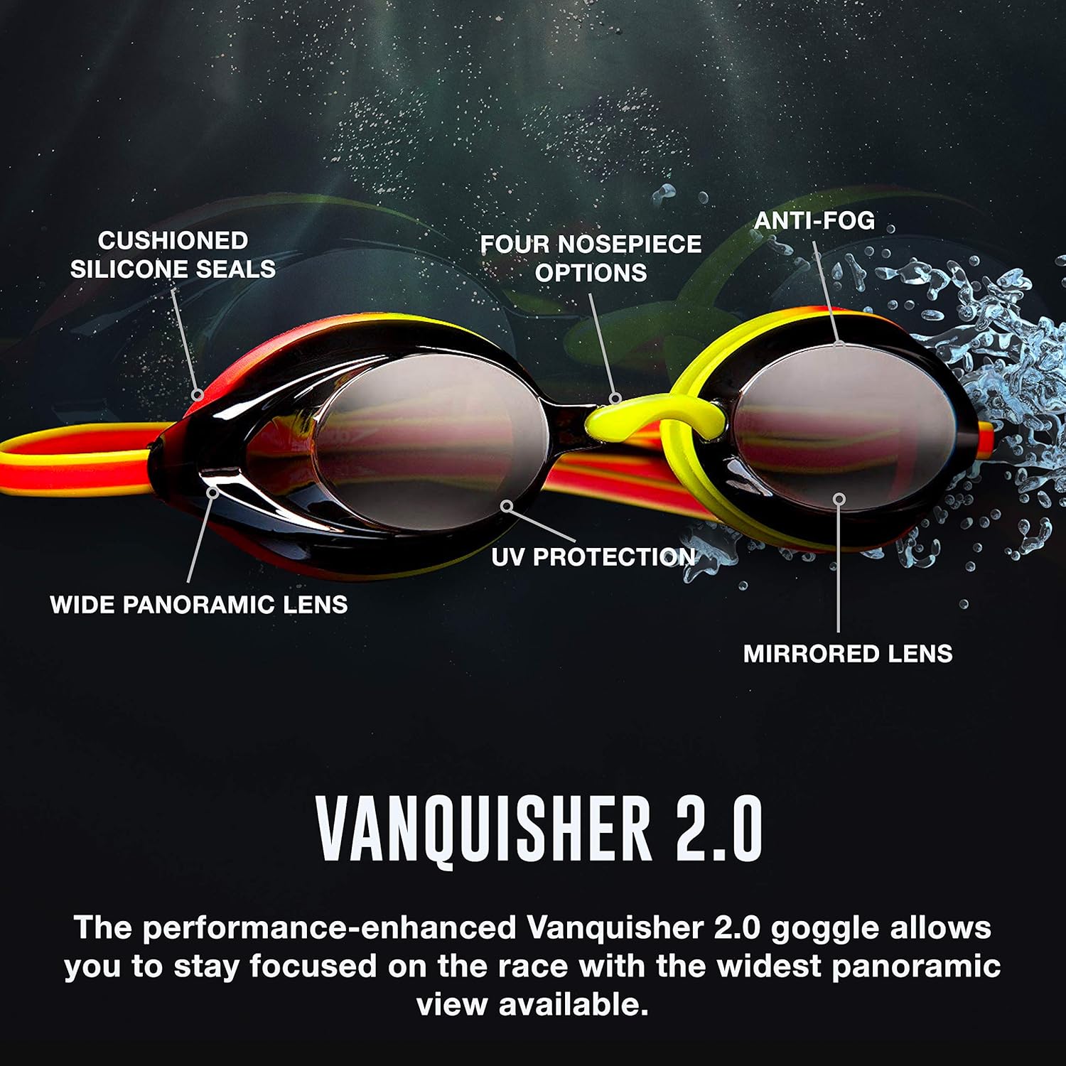 Speedo Swim Goggles - Mirrored Vanquisher 2.0 for Enhanced Visibility | Comfortable Fit