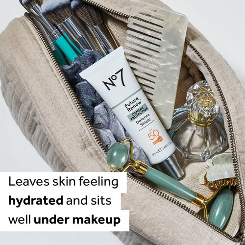 No7 Future Renew Defense Shield - Oil Free Facial Moisturizer & Sunscreen for Face with SPF 50 - Invisible & Lightweight Face Lotion with Peptides & UV Protection (1.69 fl oz)