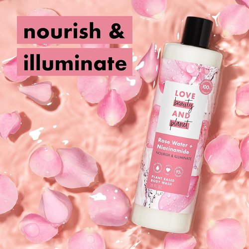 Love Beauty and Planet Body Wash - Nourishing Rose Water & Niacinamide, 20 fl oz | Plant-Based & Biodegradable