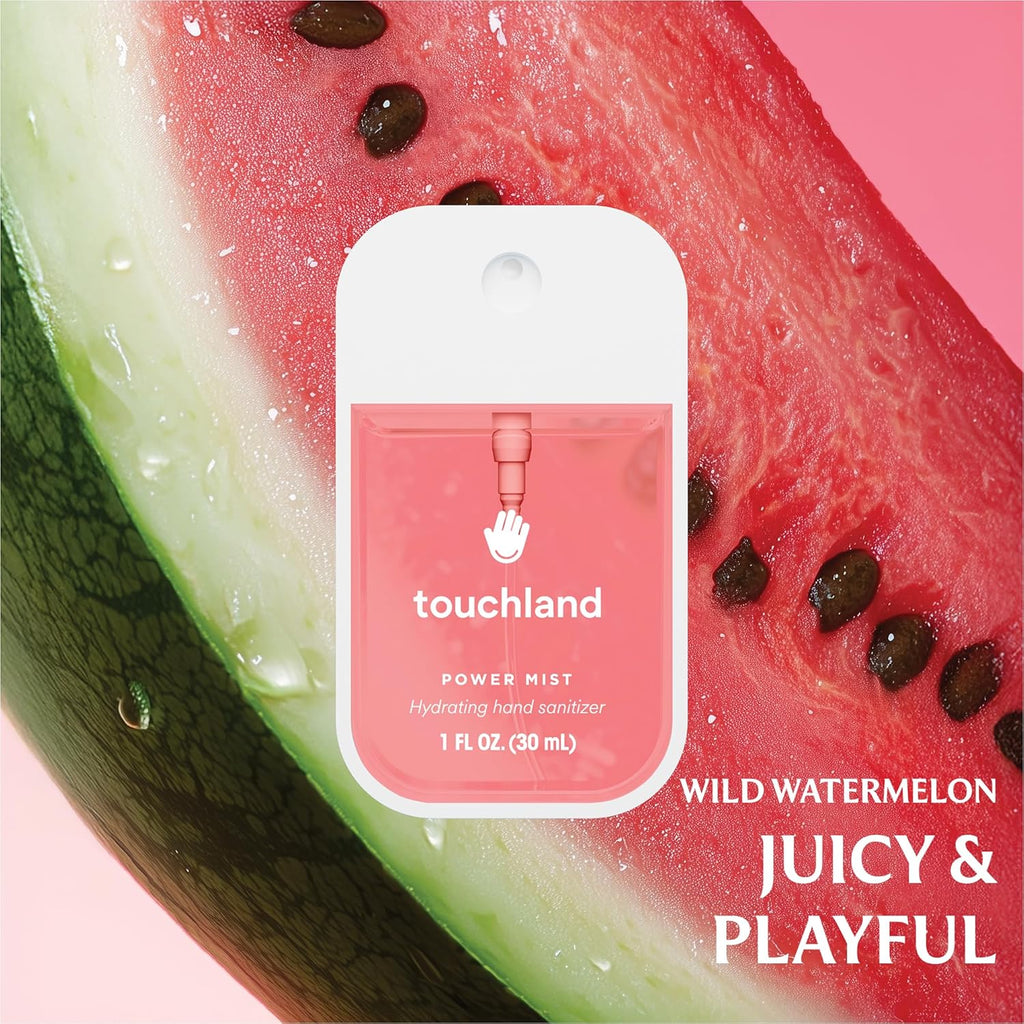 Touchland Sweet Rush - Hydrating Vanilla Velvet Body & Hair Mist | Wild Watermelon Hand Sanitizer Spray - Travel Size Gift Set