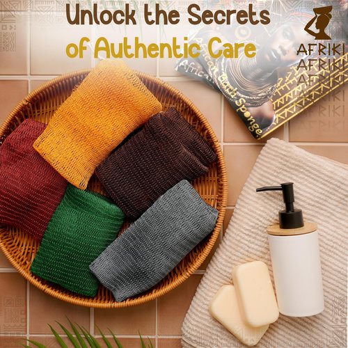 AFRIKI African Net Sponge – Exfoliating Body Scrubber, Black Owned & Rooted in Africa, All Skin Types | 45 in Long (Brown)
