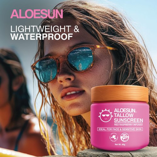 Organic Beef Tallow Sunscreen SPF 30 - Natural Sunblock Lotion for Face and Body with Non Nano Zinc Oxide Mineral Protection - Reef Safe Travel Size Tallow Moisturizer for Adult and Baby - 2.12 Oz