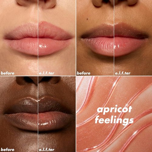 e.l.f. Glow Reviver Plumping Lip Oil - Tinted Lip Plumper for High-Shine Finish | Infused with Jojoba Oil, Vegan, Apricot Feelings