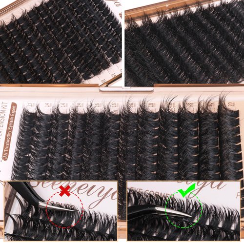 Geeneiya 200D Lash Clusters Kit Thick Lash Extension Kit 10-20mm Wispy Cluster Eyelash Extensions Individual Eyelashes Kit with Lash Bond and Seal DIY Lashes Applicator for Beginners