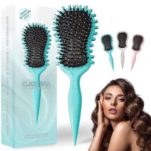 Skiennix Curl Defining Brush - Edge Control Round Hairbrush for Blowouts | Boar Bristle Design, Green
