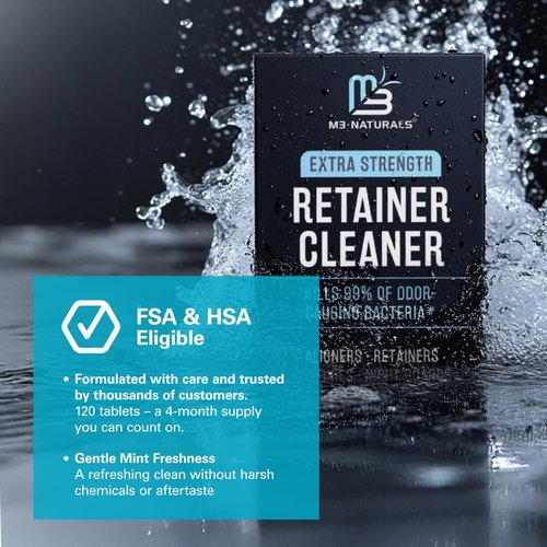 Retainer Cleanser Tablets Invisalign Cleaner, Removes Odors Discoloration Stains and Plaque 4 Month Supply Denture Cleansers Retainers Mouth Guards Denture Bath Mint by M3