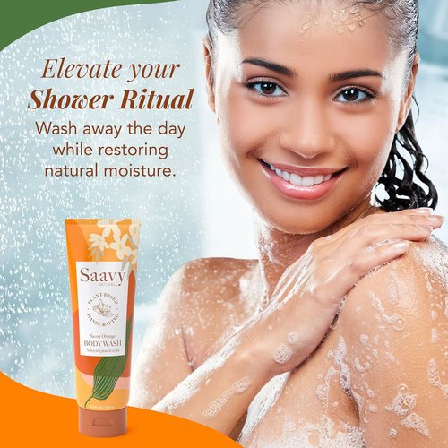 Saavy Naturals Moisturizing Body Wash - Plant-Based Formula with Coconut Oil & Shea Butter | Sweet Orange, 8.5 fl oz, 2 Pack
