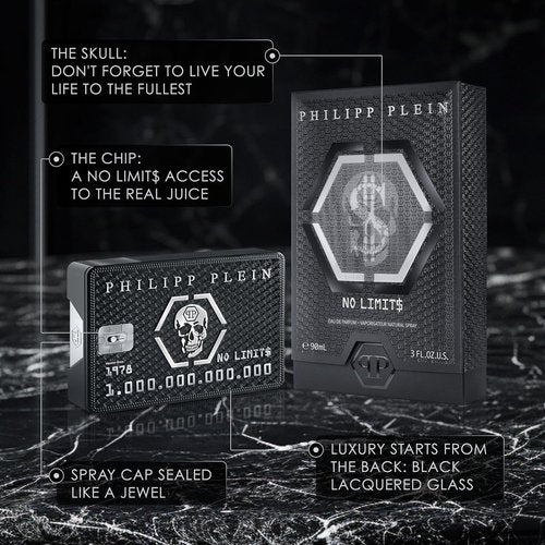 Philipp Plein Eau de Parfum No Limits 90ml | Sensual Oriental Woody Fragrance in Sleek Black Bottle