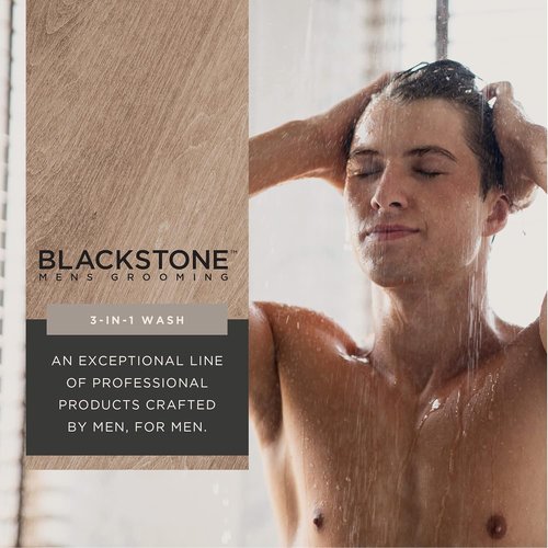 Blackstone 3-in-1 Wash for Men - Cleanses & Conditions Hair, Body & Face | Caffeine & Vitamin C | Bourbon & Cedar, 32 fl oz