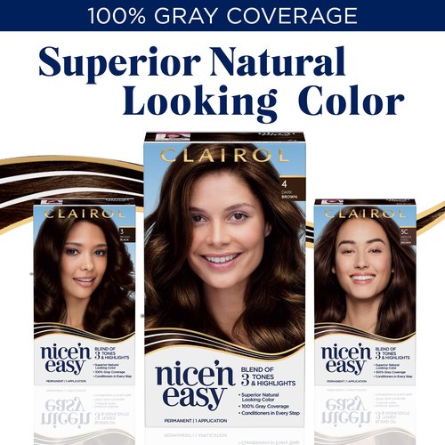 Clairol Nice 'n Easy Permanent Hair Color, 5C Medium Cool Brown, Pack of 3 Allergy Gentle Single-Step Hair Dye, Conditioners, Natural-Looking Color, Salon Highlights, Grey Coverage