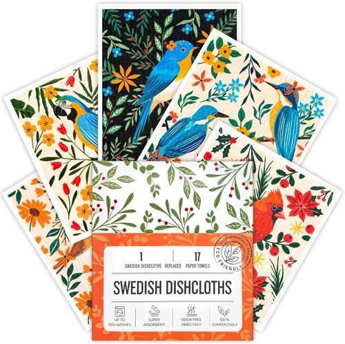 Skiennix Swedish Dishcloths - 5 Pack Reusable Kitchen Towels | Super Absorbent & Biodegradable