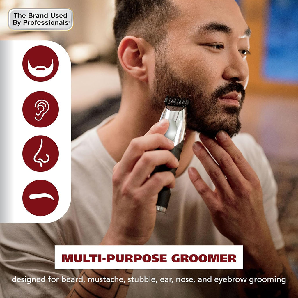 Wahl Groomsman Pro Beard Trimmer for Men - Rechargeable Cordless with 3 Attachments for Beard, Nose & Ear Hair - Model 5617