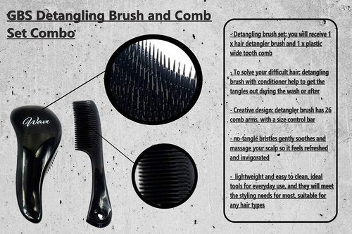 GENTS 5-Piece Hair Detangling Brush Set - Professional Salon Quality Comb & Brush Kit for Men Women - Anti-Static Black Bristles for All Hair Types