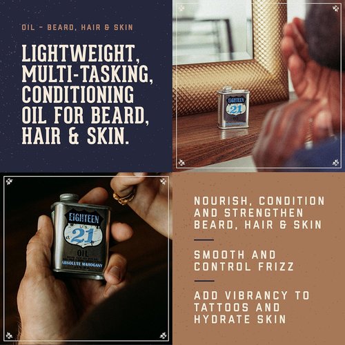 18.21 Man Made Hair, Skin & Beard Oil - Non-Greasy Conditioning Balm with Castor, Jojoba & Argan Oils | Premium Tattoo & Mustache Care