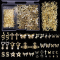 320 Pcs 3D Gold Nail Charms, Cross Snake Star Heart Dangle Nail Gems Charms, Bow Planet Dollar Butterfy Nail Gems for Alloy Nails, Rivet Nail Charms Rhinestones for Nails Art DIY Design