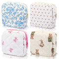 Weewooday 4 Pcs Small Quilted Makeup Bag Travel Cosmetic Makeup Bags Organizer Sanitary Napkin Storage Bag Floral Cotton Coquette Aesthetic Toiletry Bags for Women Girls(5x5x2inch,Novel)
