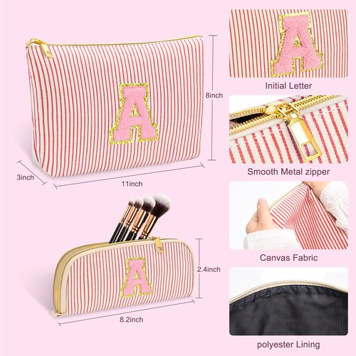 2 PCS Initial Makeup Bag, Personalized Travel Cosmetic Bag/11 12 13 14 15 16 Years Old Girl Gifts, Preppy Stuff Birthday Gifts for Women Friends, Skincare Bag, Teen Girl Gift Trendy Stuff, Red M