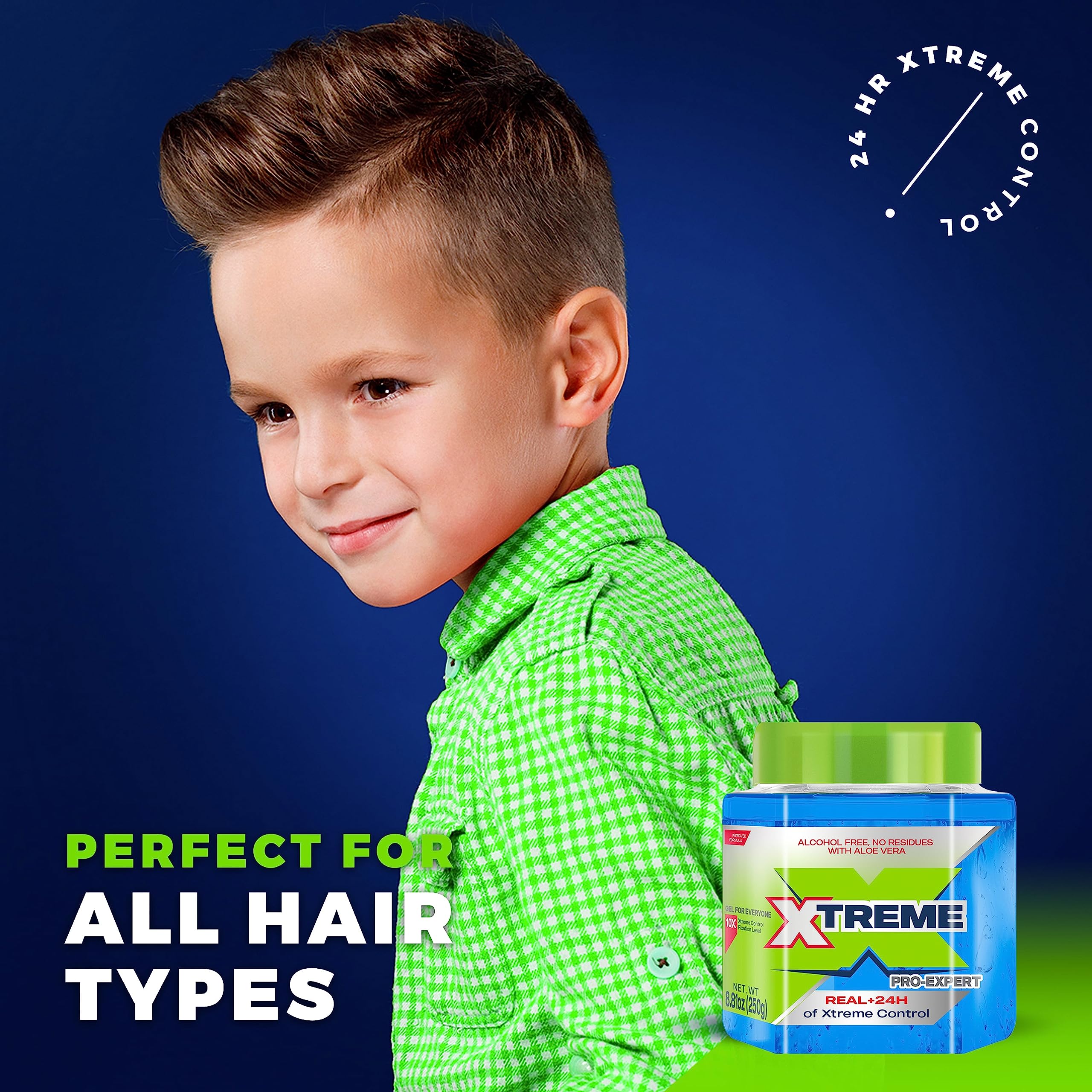 Xtreme Pro-Expert Blue Styling Hair Gel, 24-Hours Xtreme Control With Aloe Vera, 8.81 oz Jar (Pack of 24)