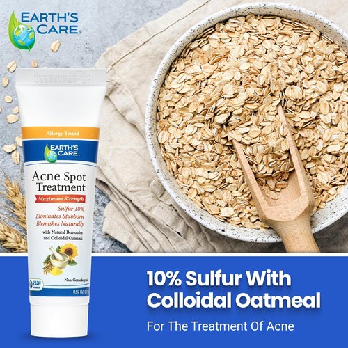 Earth's Care Acne Spot Treatment - 10% Sulfur Cream for Cystic Acne, Pimples & Blackheads | 0.97 OZ Tube
