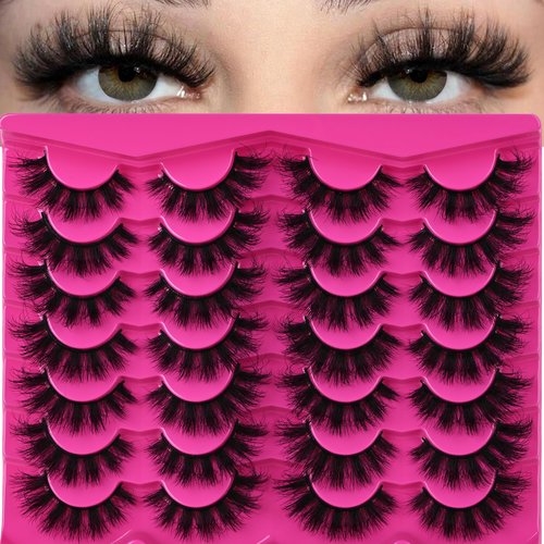 False Eyelashes Faux Mink Lashes Cat-Eye Look 18MM Wispy Long 3D Volume Fake Eyelash Strips 14 Pairs Pack,by INSPEAUTY