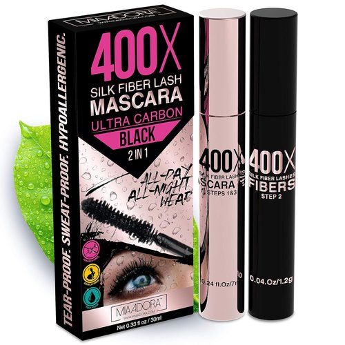 Skiennix 400X Pure Silk Fiber Lash Mascara - Ultra Black Volume & Length, Waterproof & Easy to Apply