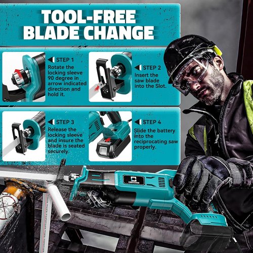 Cerycose Cordless Reciprocating Saw - Compatible with Makita 18V Battery | Variable Speed, 3200 SPM, 4 Blades