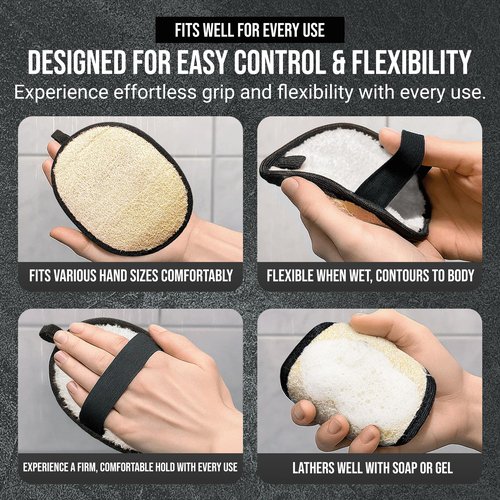 CraftsOfEgypt Natural Loofah Body Scrubber for Men, 2PCS Black & White Set – Egyptian Luffa Sponge Exfoliator for Shower, Bath & Body Care, Durable Men's Hygiene Pad, Gentle Skin Exfoliating Tool
