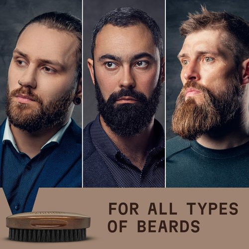 Striking Viking Beard Brush for Men - 4.3 in Beech Wood Handle, Brown - Boar Bristle Beard Brush & Grooming Comb - Travel Size Pocket Groomer
