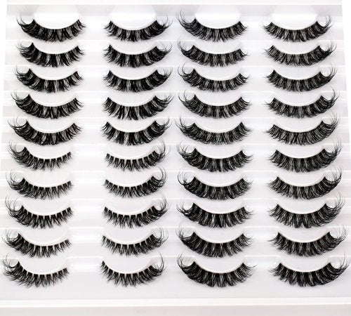 Pooplunch False Eyelashes 20 Pairs Natural Strip Lashes Short Cat Eye Look Volume Wispy Fake Eyelash Extensions Clear Band 8D Faux Mink Lashes Wholesale Bulk Pack