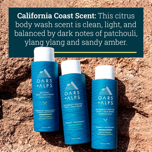 Oars + Alps Body Wash for Men, Mens Body Wash & Face Cleanser with Vitamin E & Antioxidants, Moisturizing, Paraben & Sulfate Free Cleanser, California Coast, 2pk