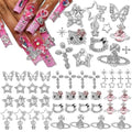 Namifin 48PCS Y2K Nail Charms and Gems 3D Silver Star Butterfly Planet Corss Nail Charms for Acrylic Nails Design Kawaii Nail Jewels for Nail Art