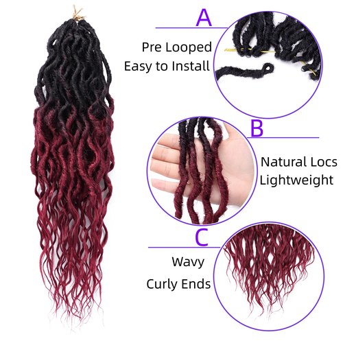 LOSMOEER 6 Packs Faux Locs Crochet Hair 24 Inch Soft Locs Crochet Braid Pre Looped Goddess Locs Crochet Hair for Women Queen Locs Crochet Braids with Curly Ends Synthetic Braiding Hair Extensions