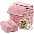 Novo Home Face Towels Pack of 12 – 100% Cotton Wash Cloths (12x12 inch) – Soft, Quick Dry & Highly Absorbent Hand Towels for Bathroom, Spa, Gym, Kitchen and for Daily Use - (Baby Pink)