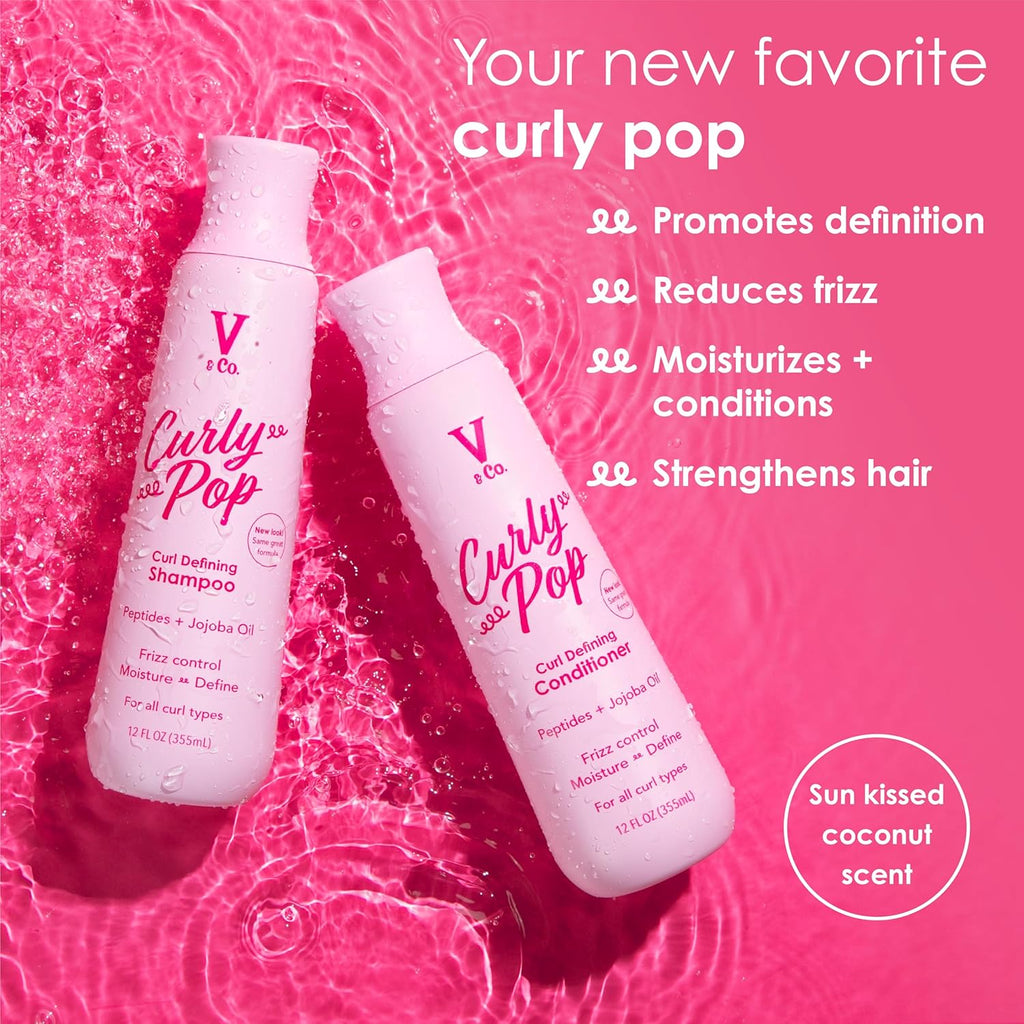 V&Co. Curly Pop Curl Defining Conditioner - Sulfate & Paraben Free Hydration with Peptides & Jojoba Oil | 12 fl oz