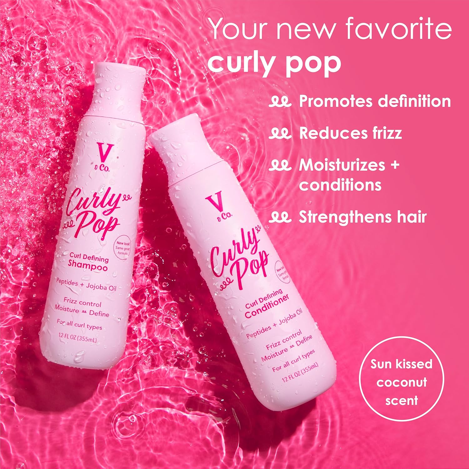 V&Co. Curly Pop Curl Defining Conditioner - Sulfate & Paraben Free Hydration with Peptides & Jojoba Oil | 12 fl oz