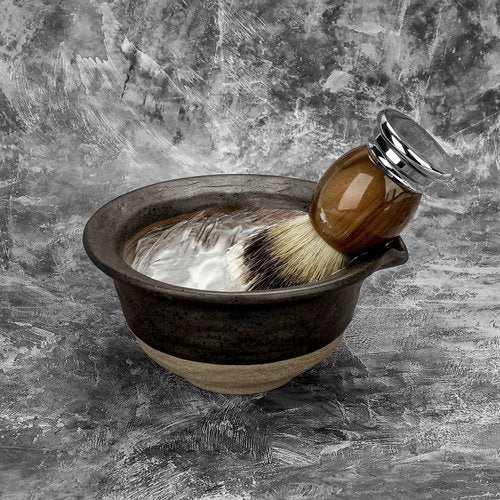 Linkidea Inside Rough Ceramic Texture Shaving Bowl, Shaving Soap Lather Cup for Men, Beard Wet Razor Shave Cream Bowl (Black), RAC5-01