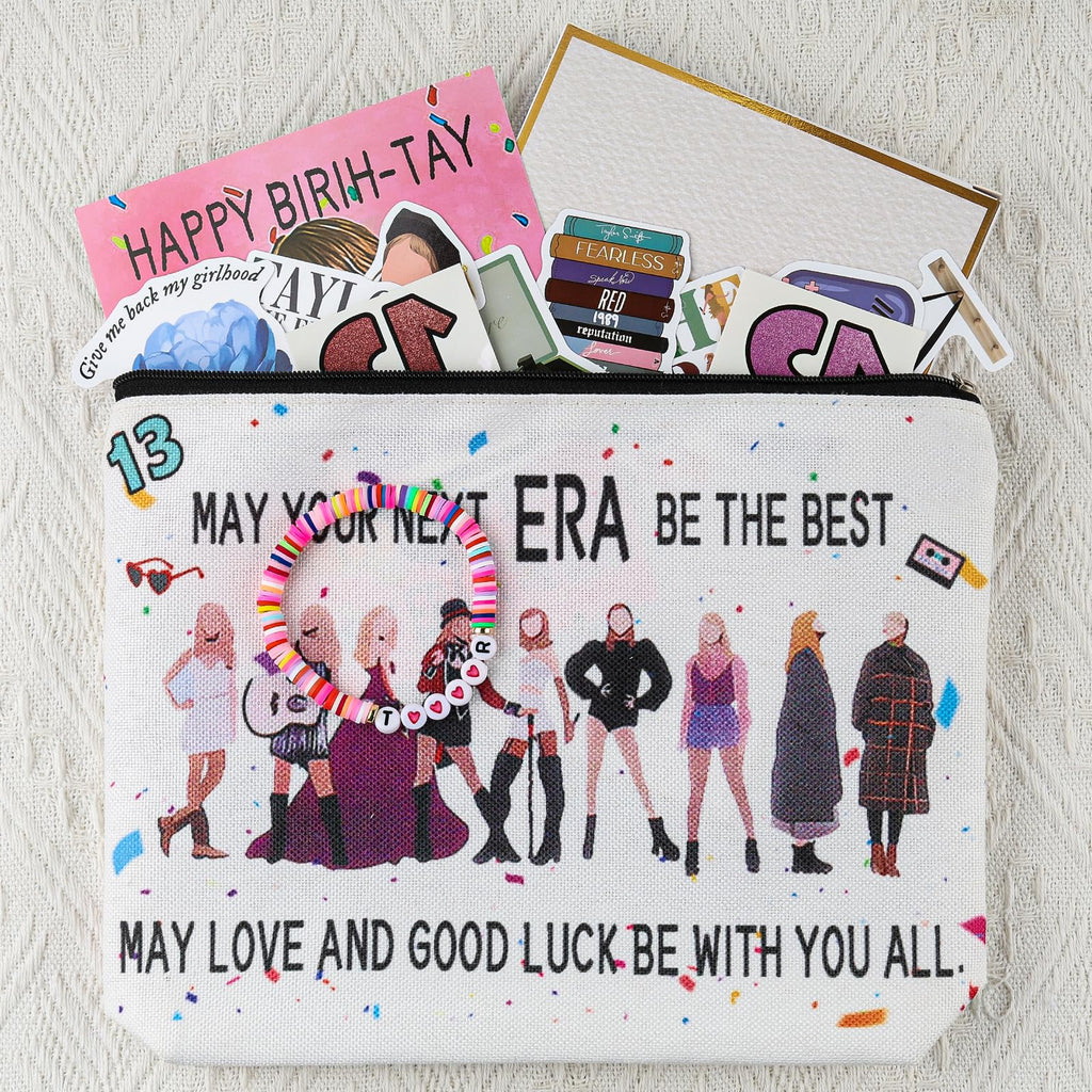 ZZLTAWS Singers Merch Makeup Bag, Music Loves Gifts Set Including 1 Makeup Bag, 1 Bracelets 1 Card 50Pcs Stickers, 8 Temporary Tattoos, Best Gifts for Girls Women and Music Fans