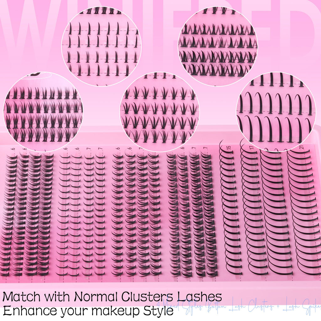 Winifred Bottom Lash Clusters with Spikes 4 Styles Lower Individual Lashes 6-7mm 420pcs Wispy Eyelash Clusters Fairy Cluster Eyelash Extensions Spiky Lashes Clusters