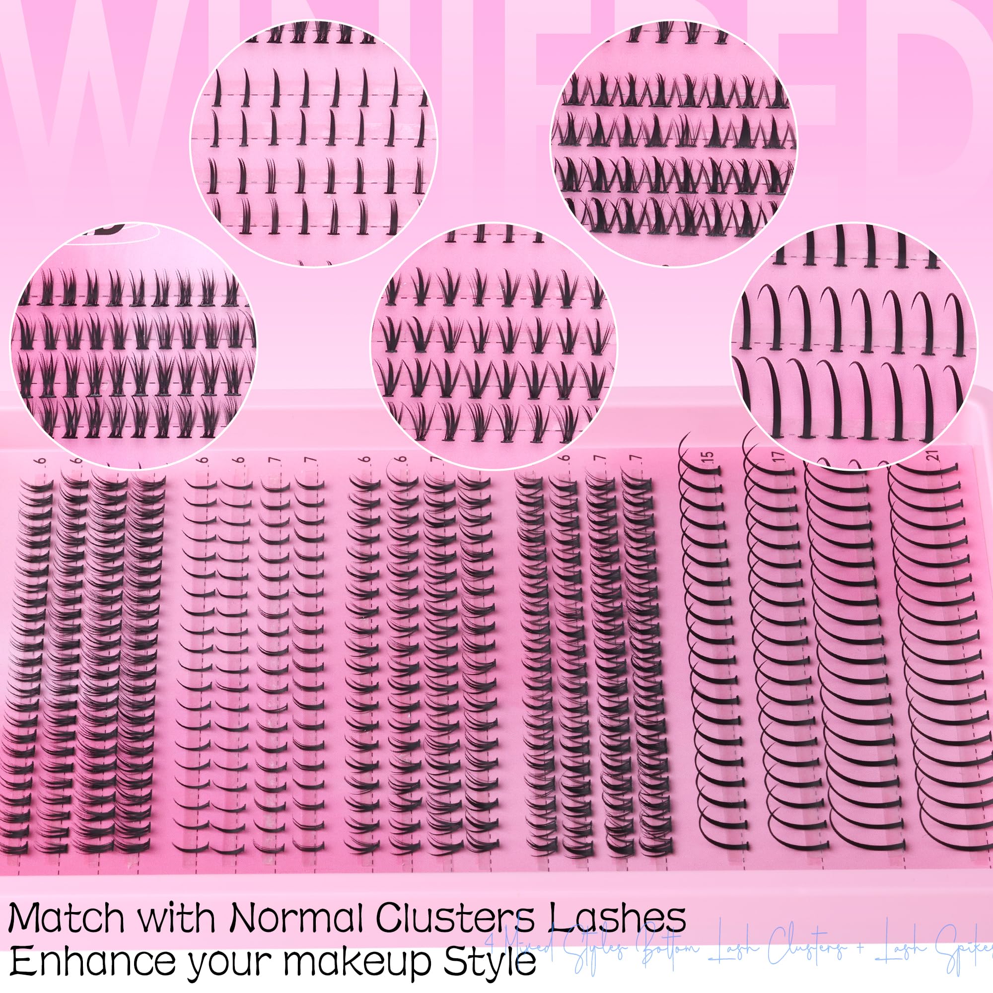 Winifred Bottom Lash Clusters with Spikes 4 Styles Lower Individual Lashes 6-7mm 420pcs Wispy Eyelash Clusters Fairy Cluster Eyelash Extensions Spiky Lashes Clusters