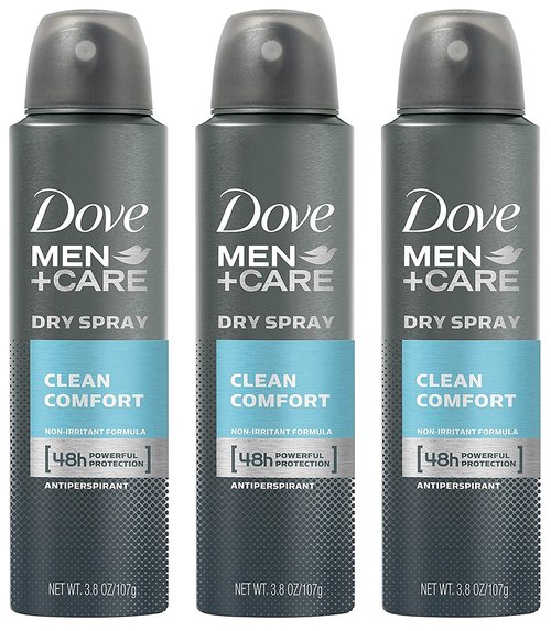 Dove Men + Care Dry Spray Antiperspirant, Clean Comfort 3.8 oz (Pack of 3)