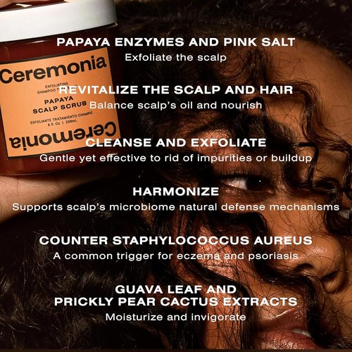 Ceremonia Papaya Scalp Scrub - Exfoliating Shampoo Treatment with Papaya Enzymes & Pink Salt | 1.69 Fl. Oz.