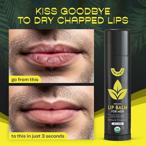 ChapChamp Lip Balm for Men - Mens Lip Balm Vitamin E and Beeswax - Chapstick for Men - Peppermint, Coconut & Vanilla - Made in the USA (USDA Organic, 6 Pack)