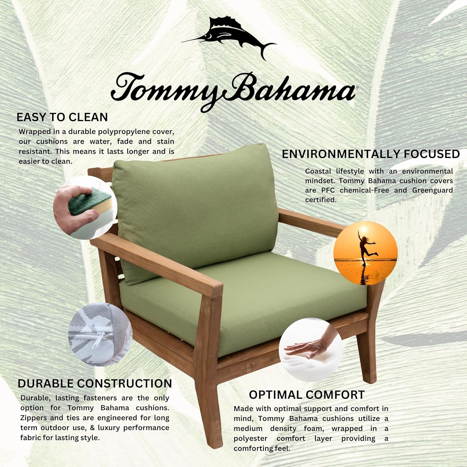 Tommy Bahama Outdoor Lounge Chair Cushion Set - Sunbrella® Fabric, Bamboo Bay Pear Color