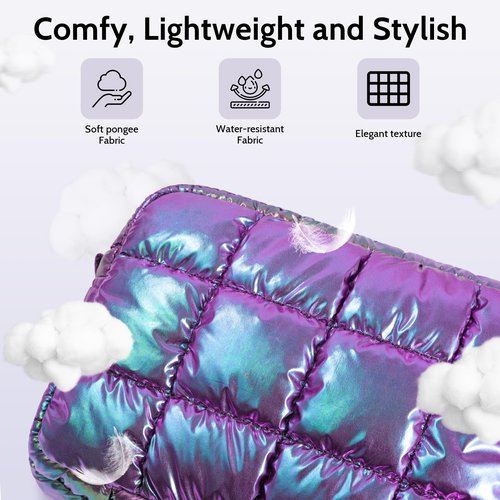 DOYOGI Quilted Cosmetic Bag, Puffer Makeup Bags, Crossbody Purses for women,Cute Travel Toiletry Bag for Women (Dazzling Purple)