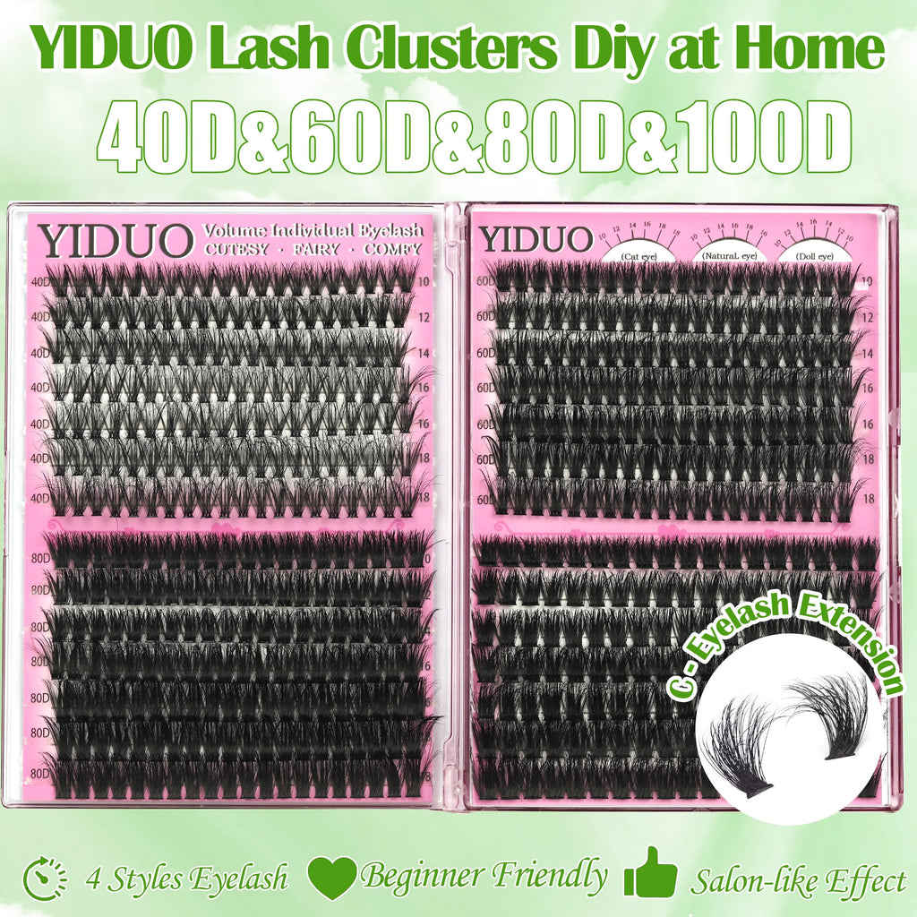 YIDUO 6 Box Mix Lashes Clusters Kit Gift Packs 1686Pcs with 2X Bond&Seal Volume Mega/Bottom Soft Extension False Eyelash D Curl Wispy Natural DIY Individual Fake Eyelashes for Beginners Bulk Pack