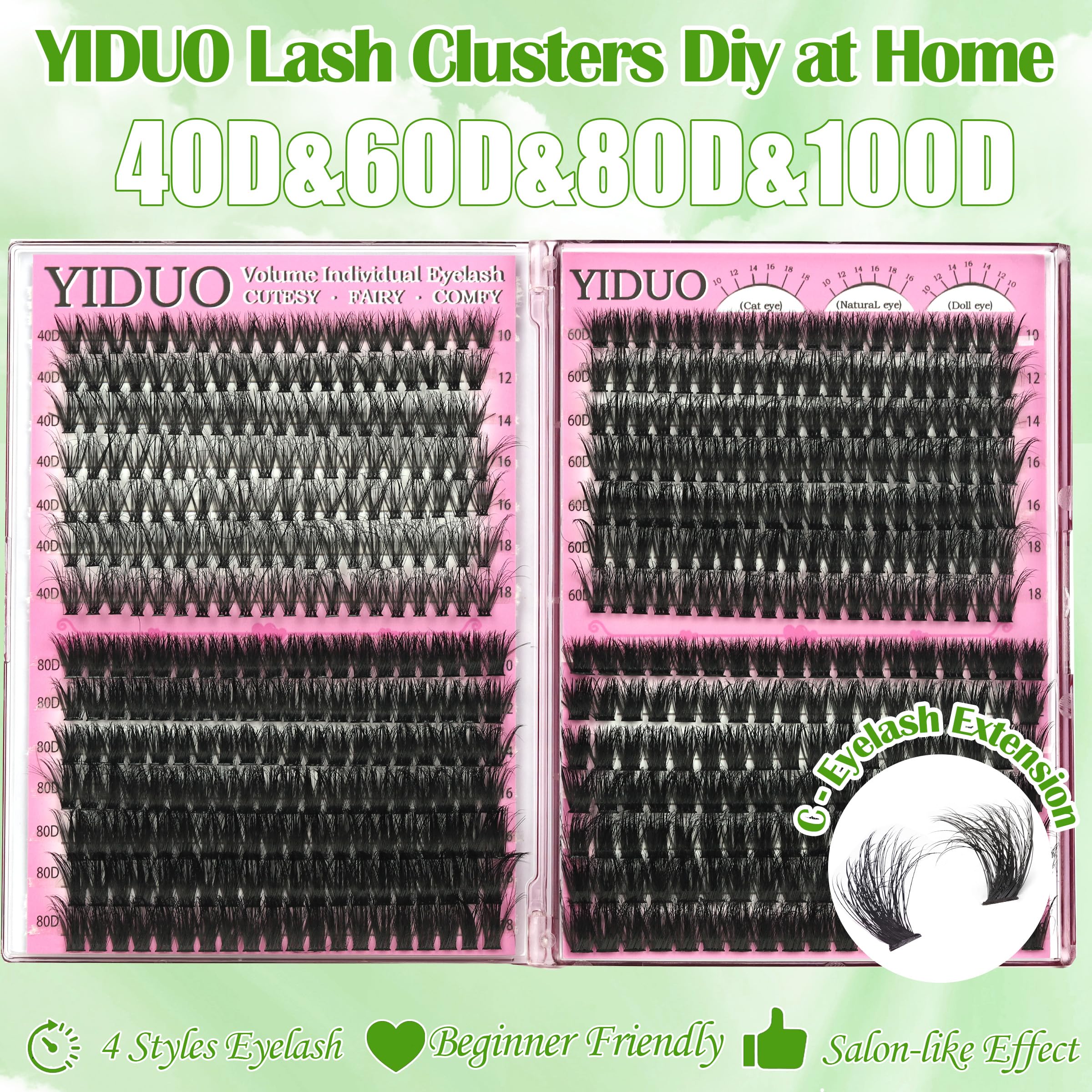YIDUO 6 Box Mix Lashes Clusters Kit Gift Packs 1686Pcs with 2X Bond&Seal Volume Mega/Bottom Soft Extension False Eyelash D Curl Wispy Natural DIY Individual Fake Eyelashes for Beginners Bulk Pack